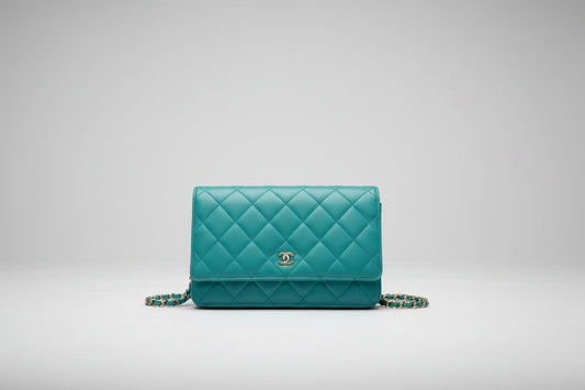 Chanel Classic Wallet On Chain in Teal Quilted Lamskin Leather