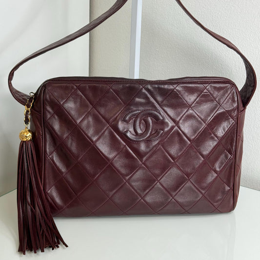 Chanel Vintage Burgundy Wine Quilted Lambskin Camera Bag 1986-1988