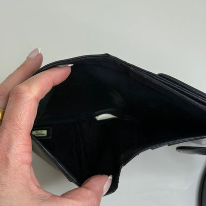 Chanel Black CC Compact Caviar Leather Wallet