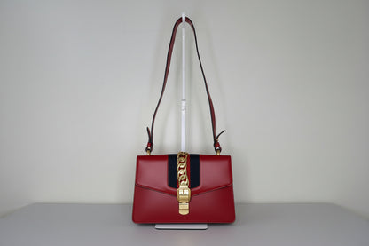 Gucci Red Leather Sylvie Sholuder Bag