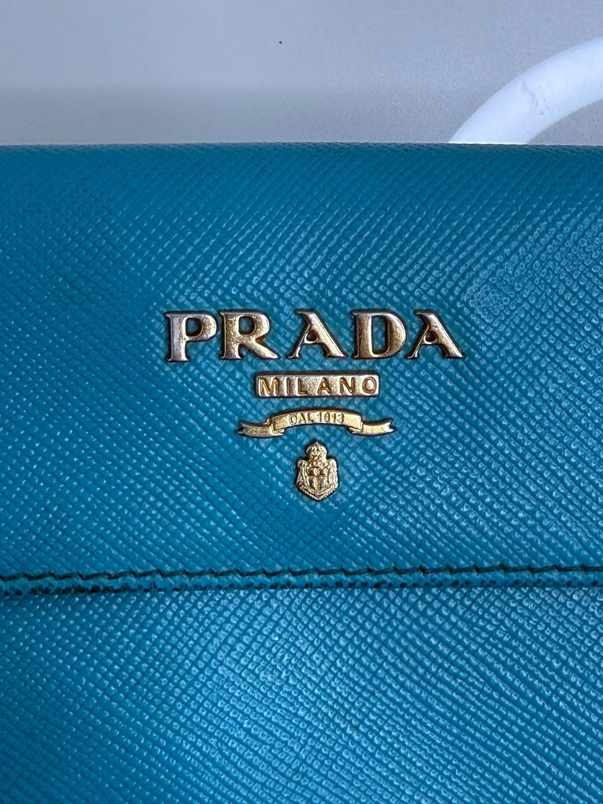 Prada Aqua Blue Saffiano Leather Flap Card Holder