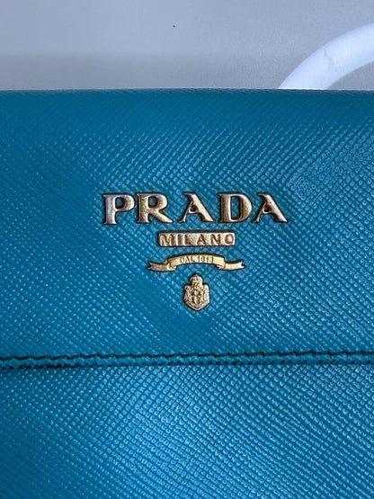 Prada Aqua Blue Saffiano Leather Flap Card Holder