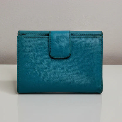 Prada Aqua Blue Saffiano Leather Flap Card Holder