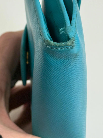 Prada Aqua Blue Saffiano Leather Flap Card Holder
