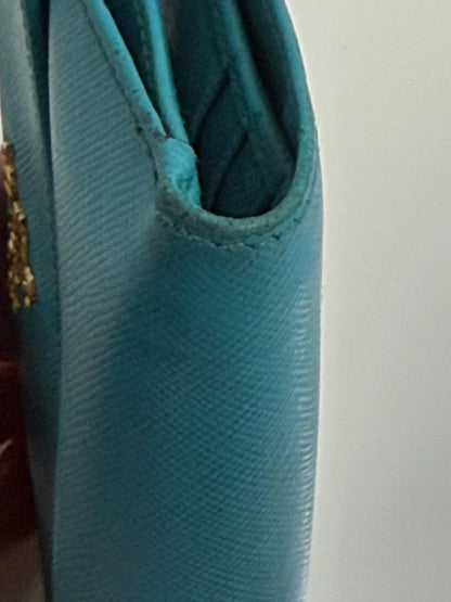 Prada Aqua Blue Saffiano Leather Flap Card Holder