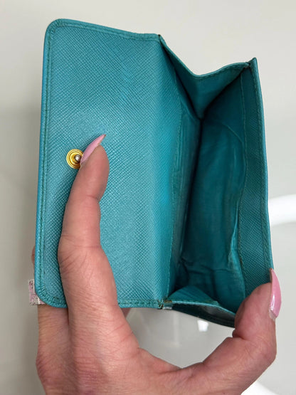 Prada Aqua Blue Saffiano Leather Flap Card Holder