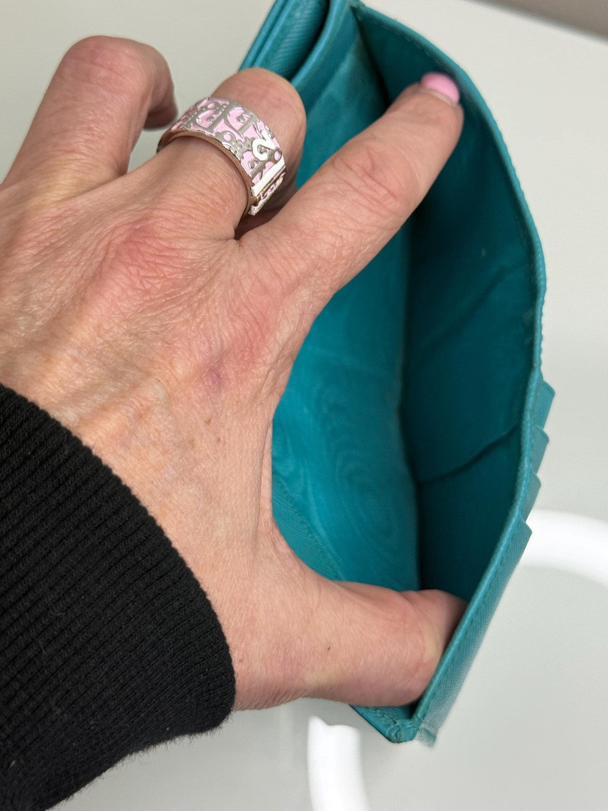 Prada Aqua Blue Saffiano Leather Flap Card Holder