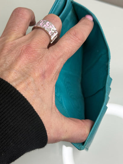 Prada Aqua Blue Saffiano Leather Flap Card Holder