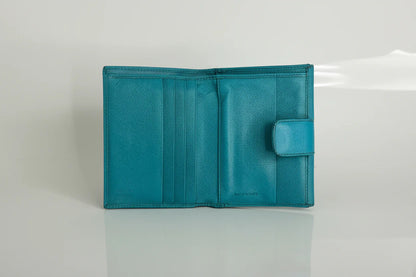 Prada Aqua Blue Saffiano Leather Flap Card Holder