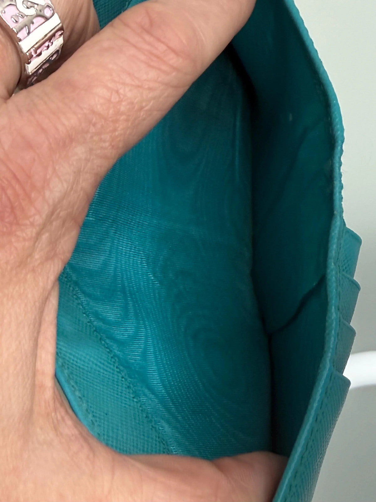 Prada Aqua Blue Saffiano Leather Flap Card Holder