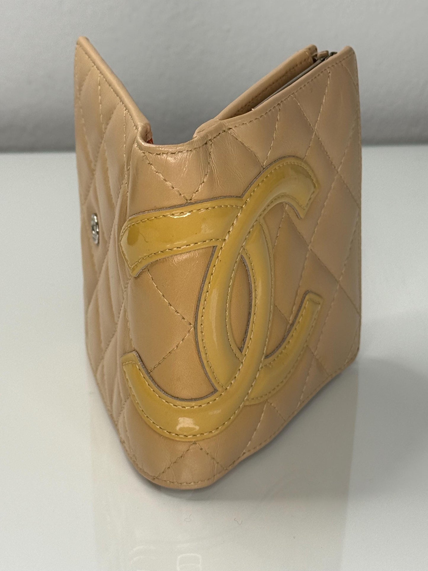 Chanel Cambon Ligne Kiss Lock Compact Beige with Orange Interior Wallet