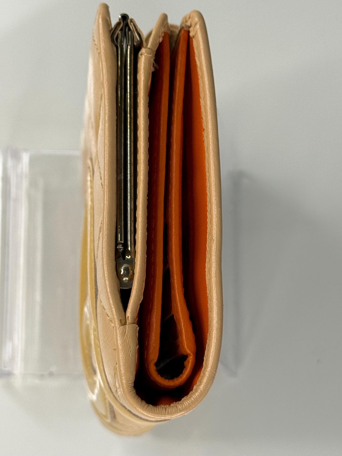 Chanel Cambon Ligne Kiss Lock Compact Beige with Orange Interior Wallet