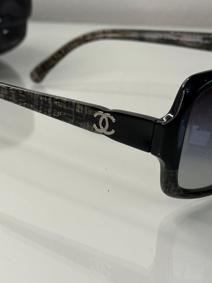 Chanel 5177 C1195 3C Vintage Black Gray Plaid Gradient CC Logo Sunglasses