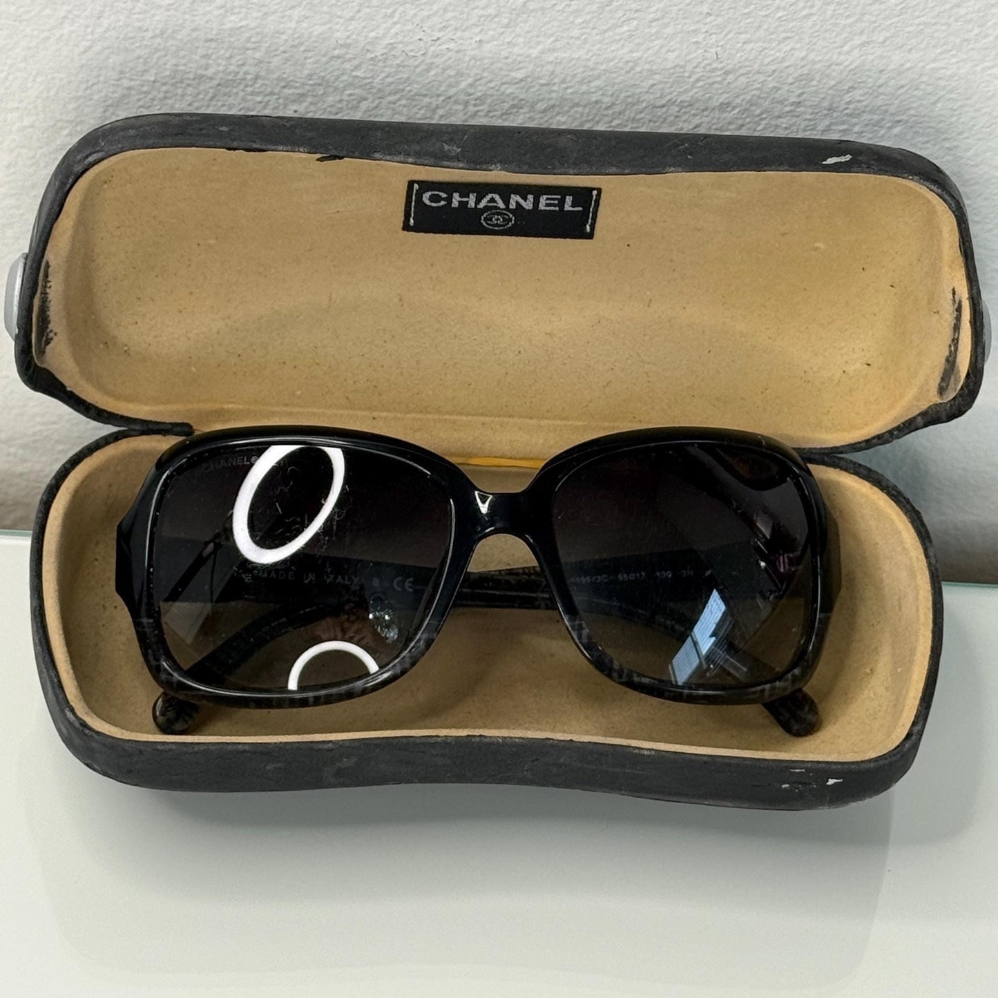 Chanel 5177 C1195 3C Vintage Black Gray Plaid Gradient CC Logo Sunglasses