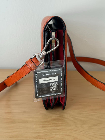 Prada Saffiano Leather Flap Bi Color Bag Red/Orange