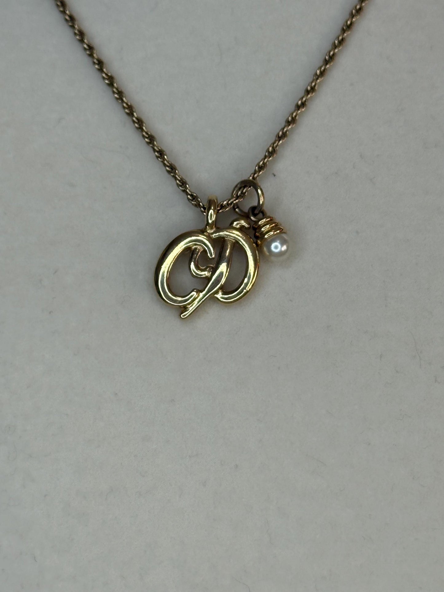 Christian Dior Vintage “CD"with drop pearl Necklace