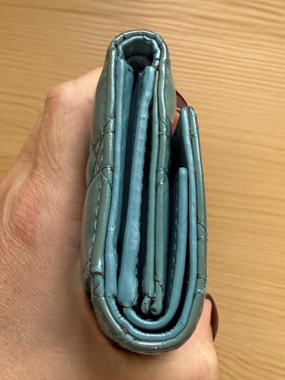 Christian Dior Cloud Blue Lady Dior Lotus Patent Leather Wallet