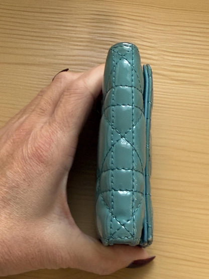Christian Dior Cloud Blue Lady Dior Lotus Patent Leather Wallet