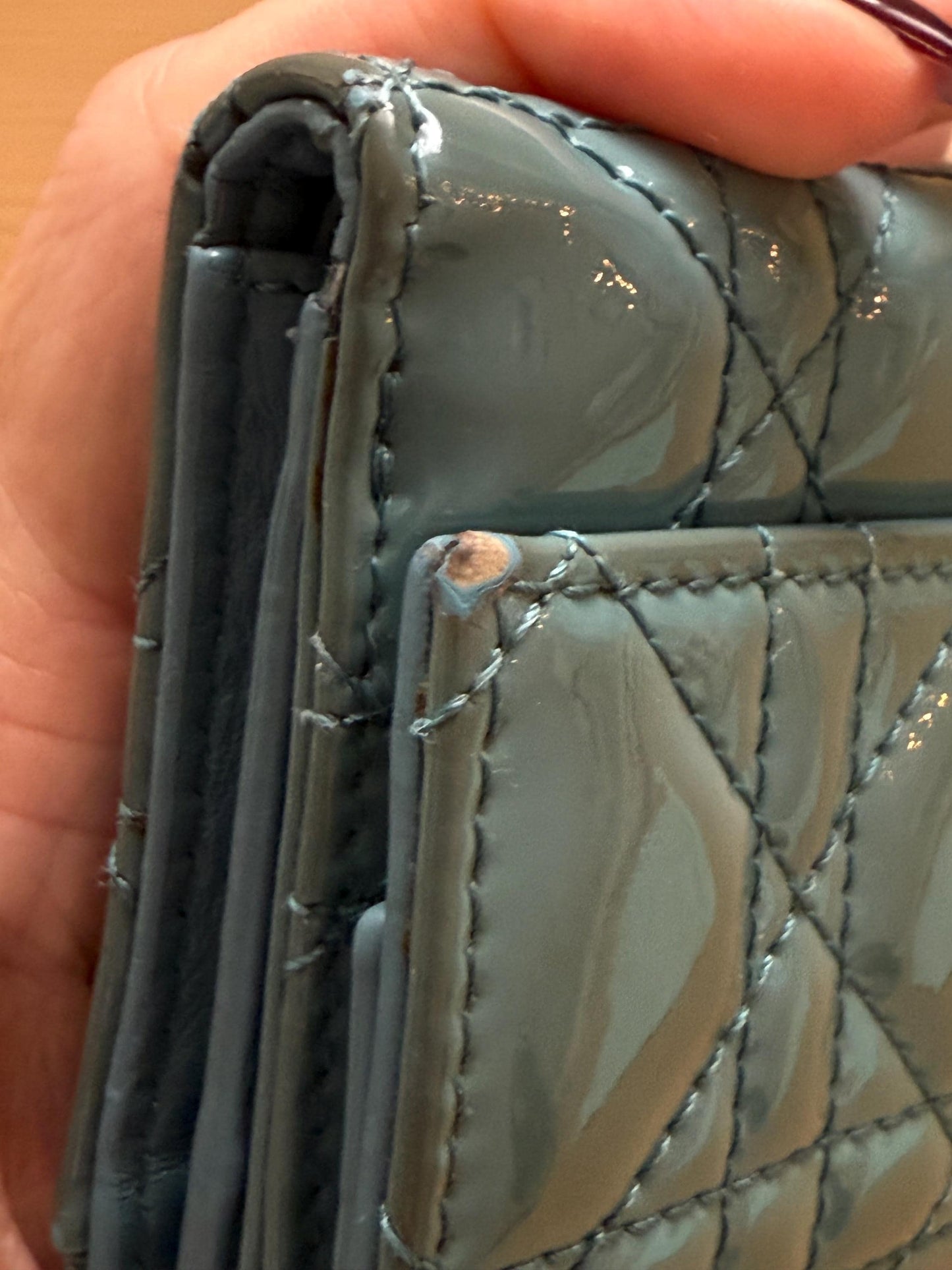 Christian Dior Cloud Blue Lady Dior Lotus Patent Leather Wallet