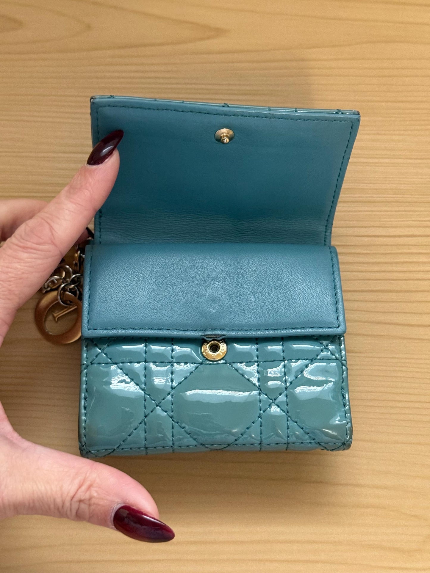 Christian Dior Cloud Blue Lady Dior Lotus Patent Leather Wallet