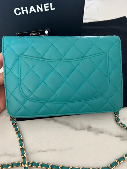 Chanel Classic Wallet On Chain in Teal Quilted  Lamskin Leather