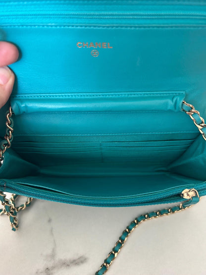 Chanel Classic Wallet On Chain in Teal Quilted  Lamskin Leather