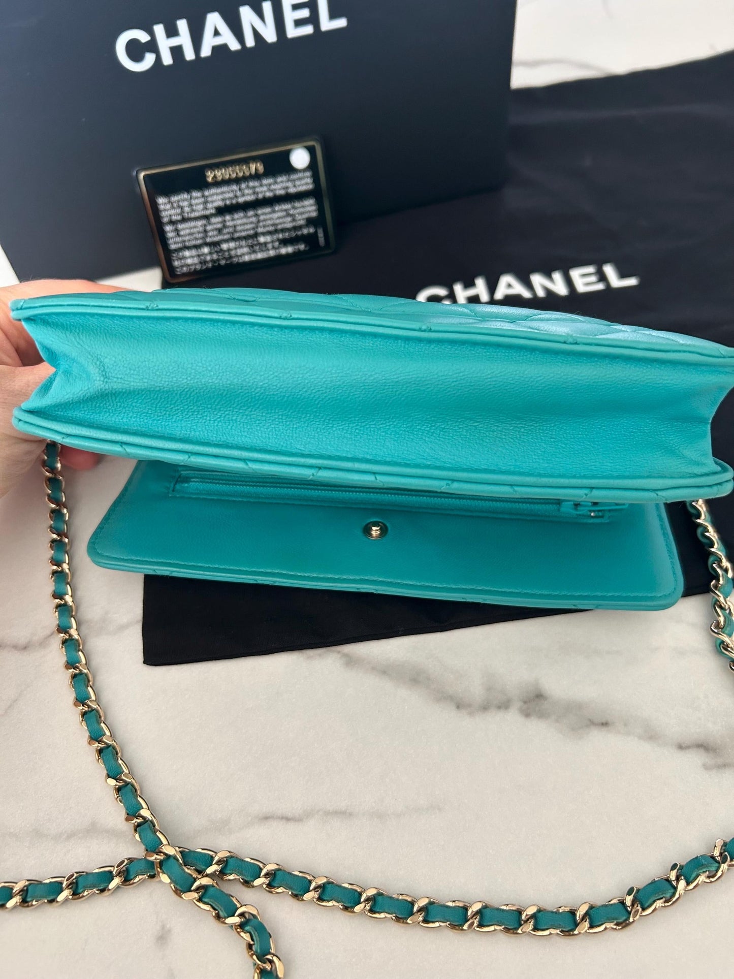 Chanel Classic Wallet On Chain in Teal Quilted  Lamskin Leather