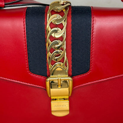 Gucci Red Leather Sylvie Sholuder Bag