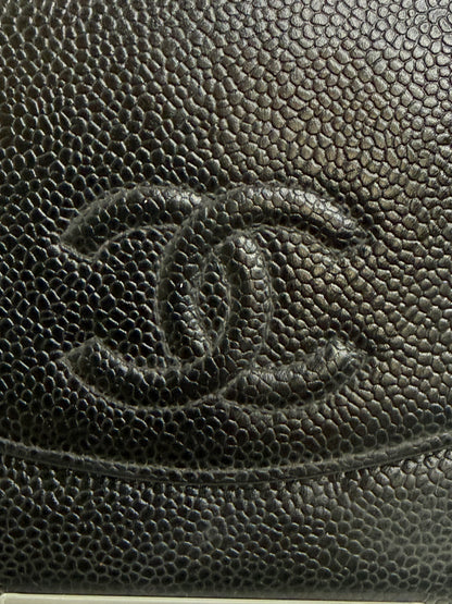 Chanel Black CC Compact Caviar Leather Wallet