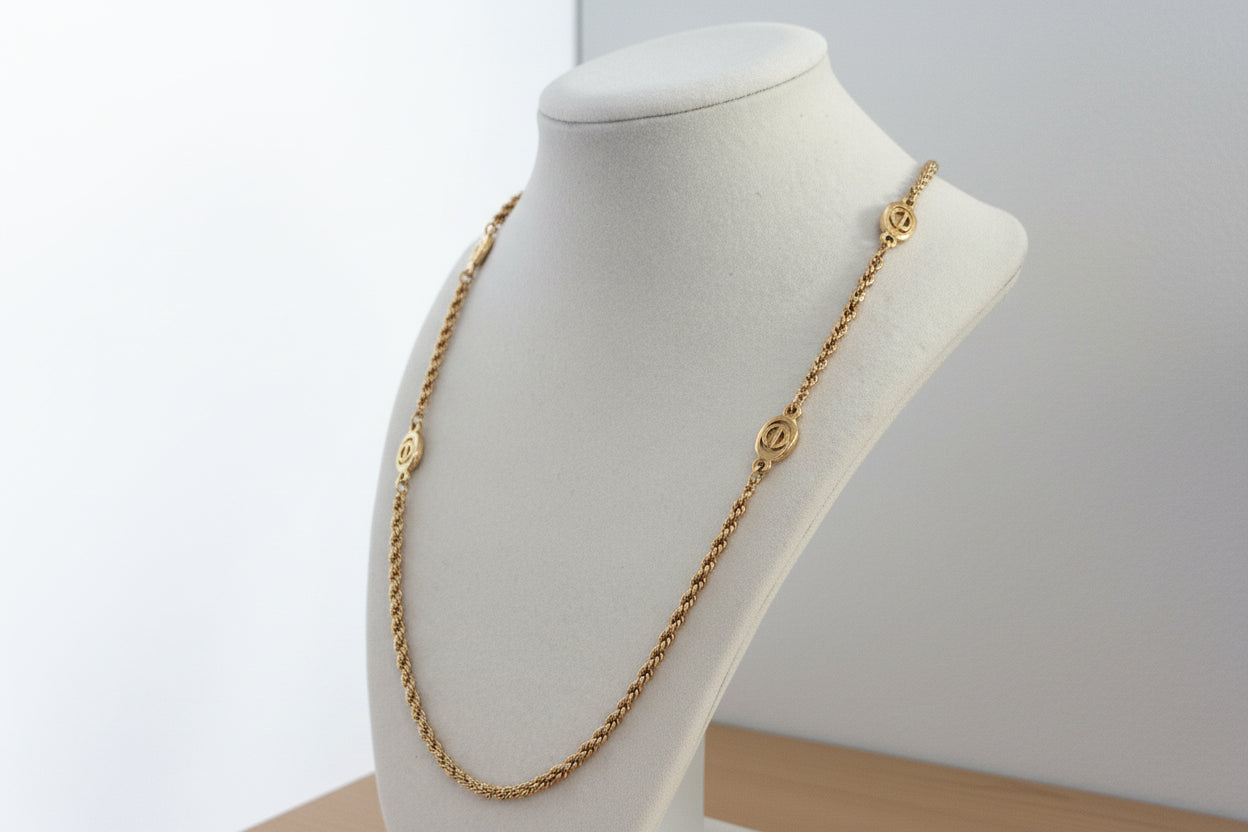 Christian Dior Vintage Gold CD Logo Rope Necklace