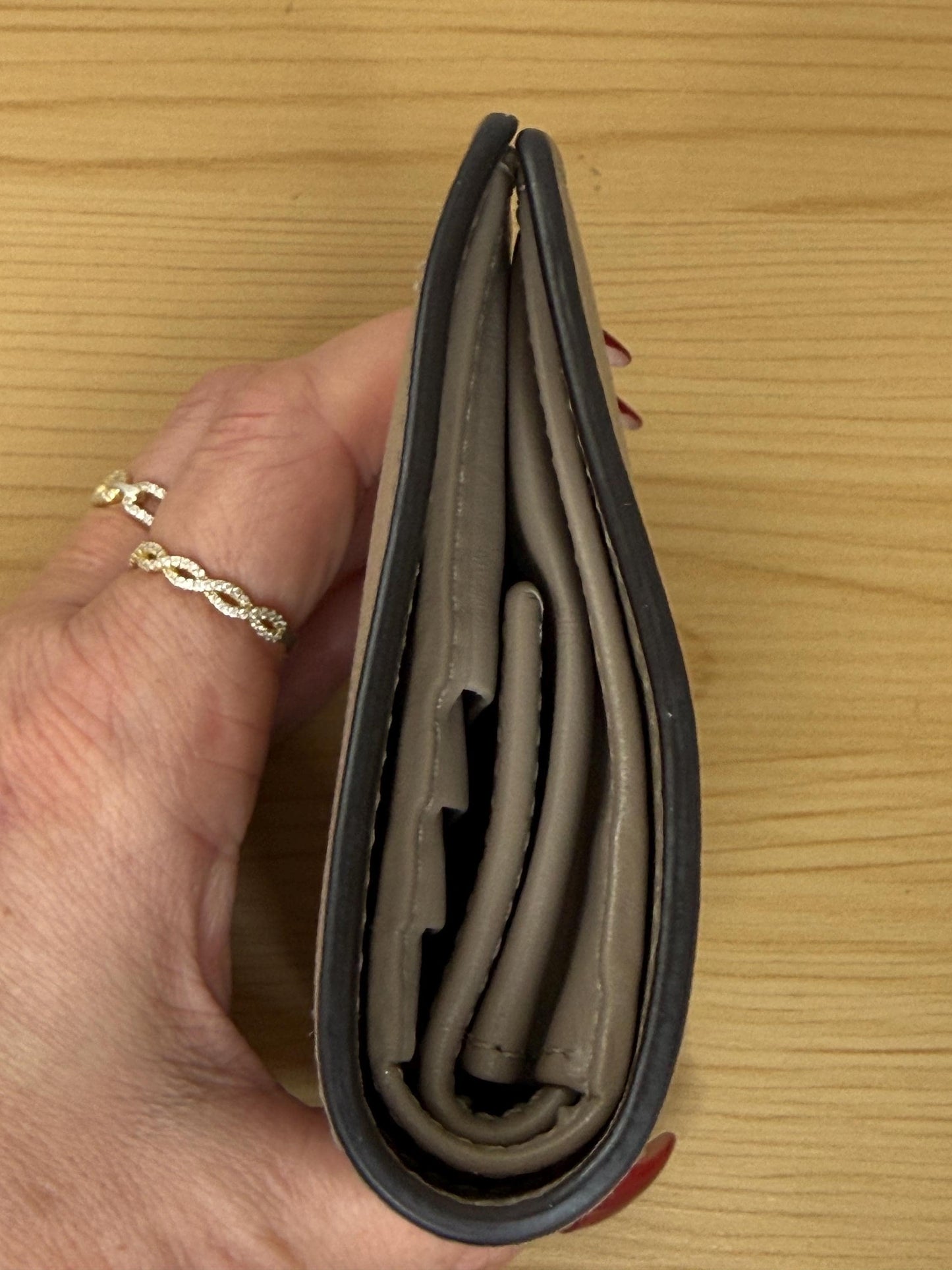 Fendi F Taupe Compact Bifold Leather Wallet