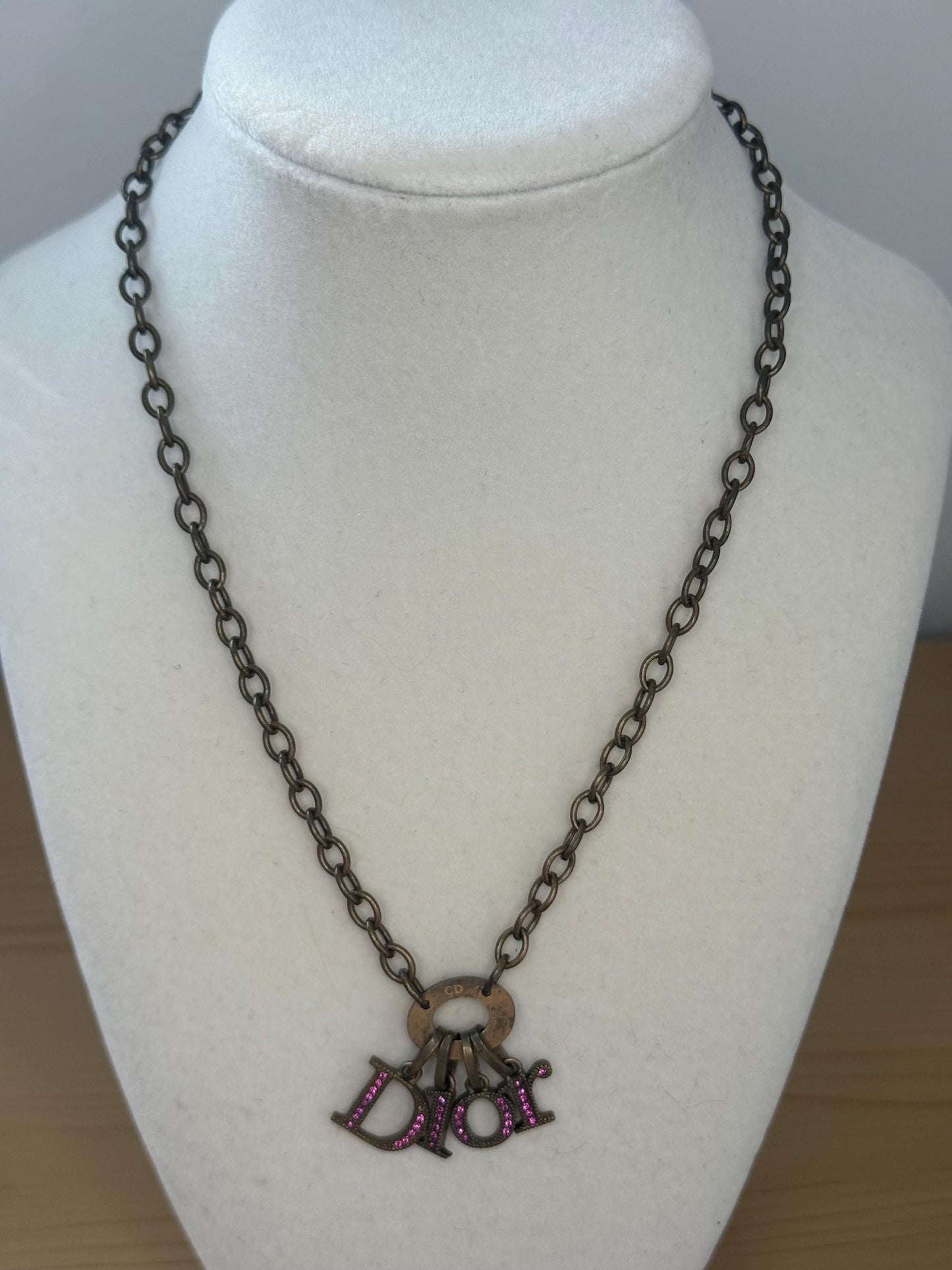Christian Dior Vintage Bronze with Pink Rhinestone Dior Charm