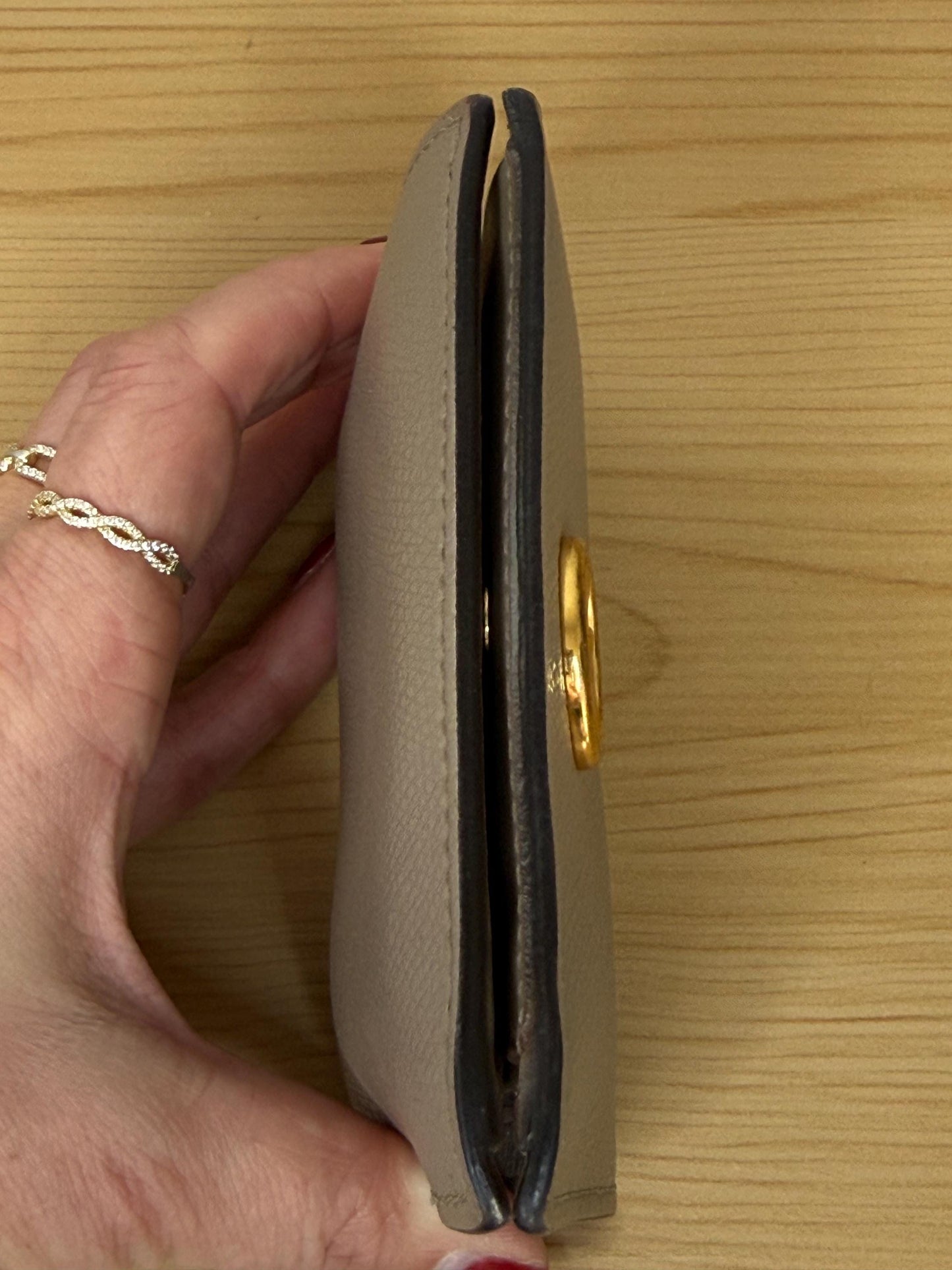 Fendi F Taupe Compact Bifold Leather Wallet