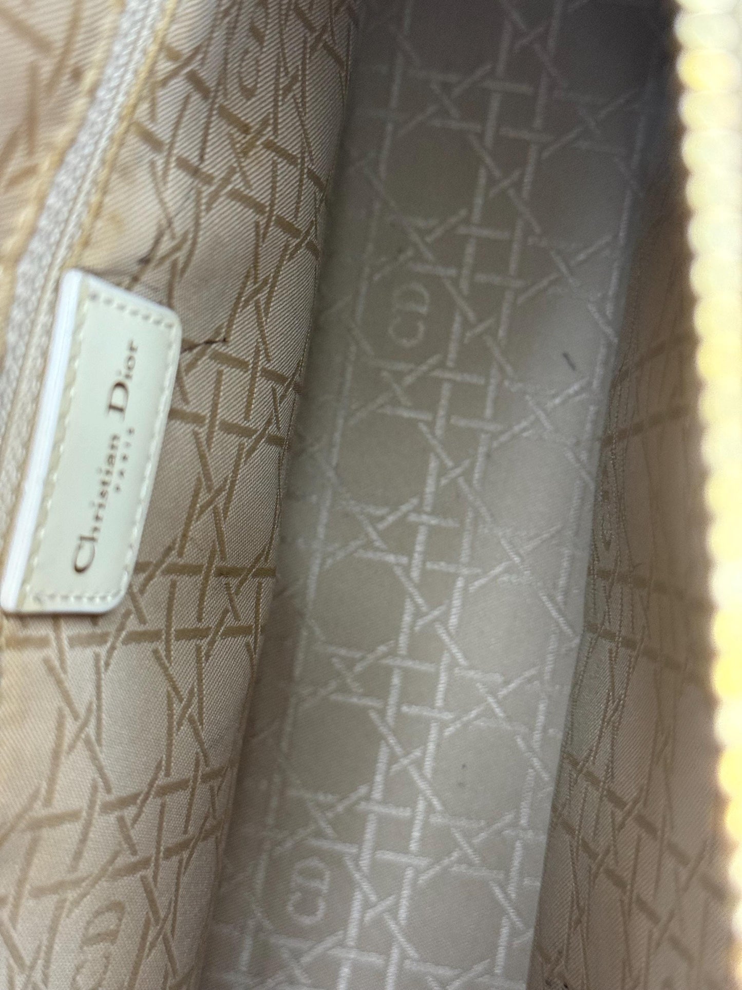 Christian Dior Vintage Lady Dior Large Cream Patent Leather Handbag