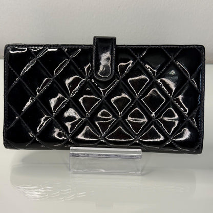 Chanel Black Patent Leather Quilted Flap Wallet