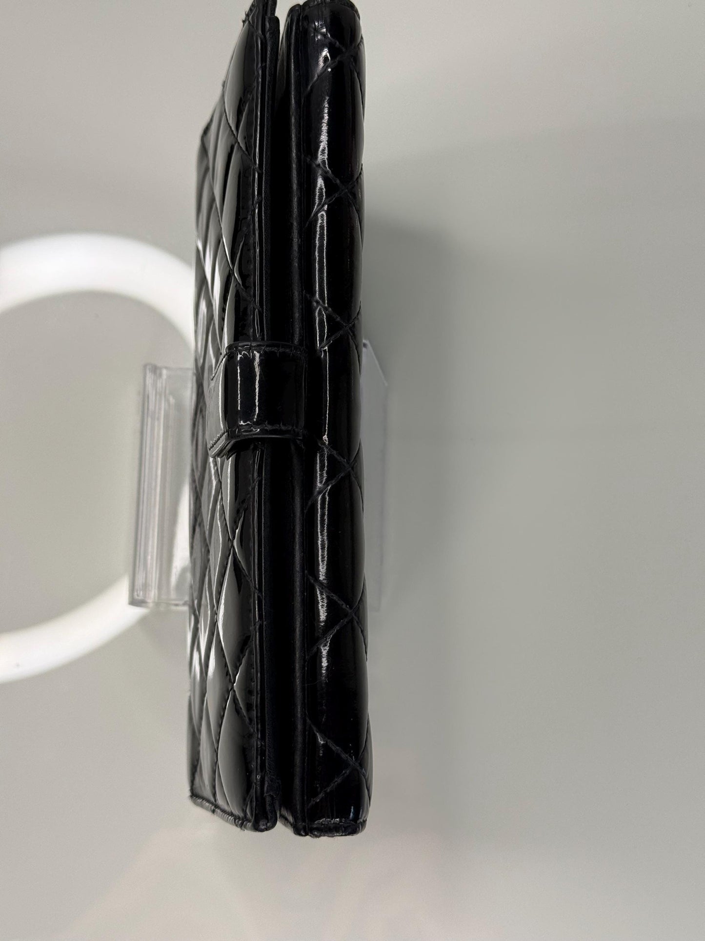Chanel Black Patent Leather Quilted Flap Wallet
