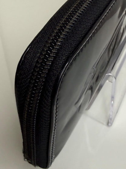 Chanel Black Patent Zipper Long Wallet with flowers