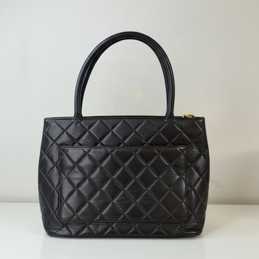 Chanel Vintage Timeless Medallion Black Lambskin Tote