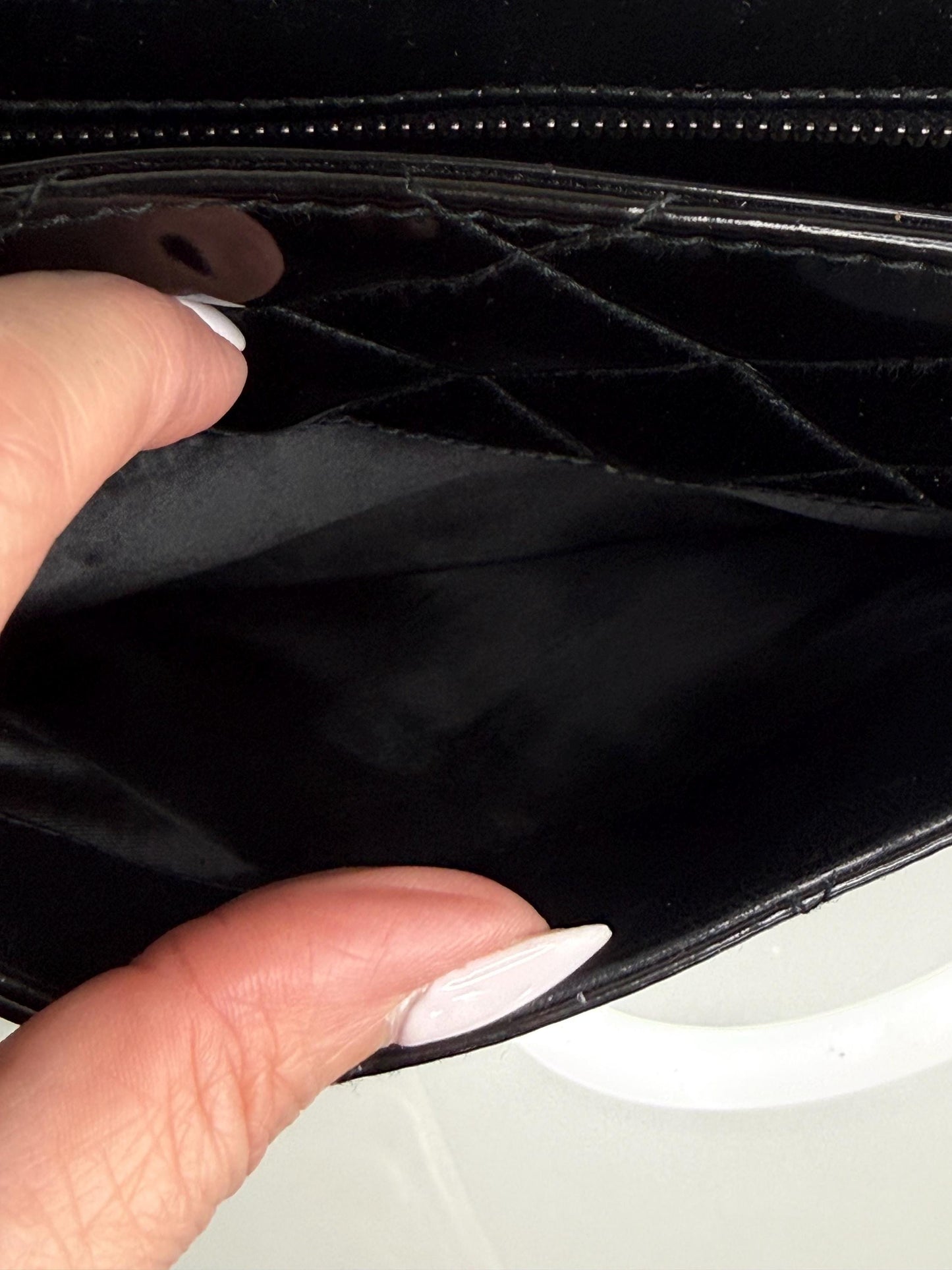 Chanel Black Patent Diamond Quilt Mini Tote Bag