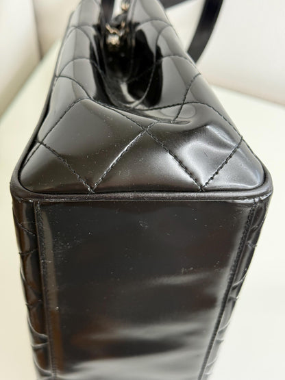 Chanel Black Patent Diamond Quilt Mini Tote Bag