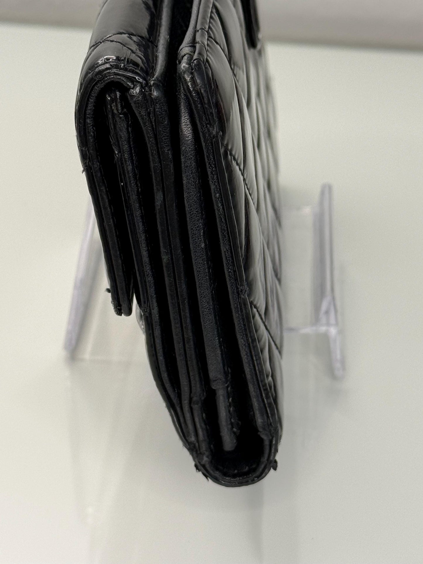 Chanel Black Patent Leather Quilted Flap Wallet