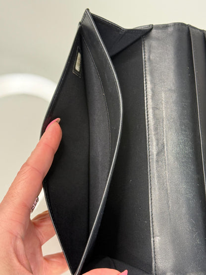 Chanel Black Patent Leather Quilted Flap Wallet