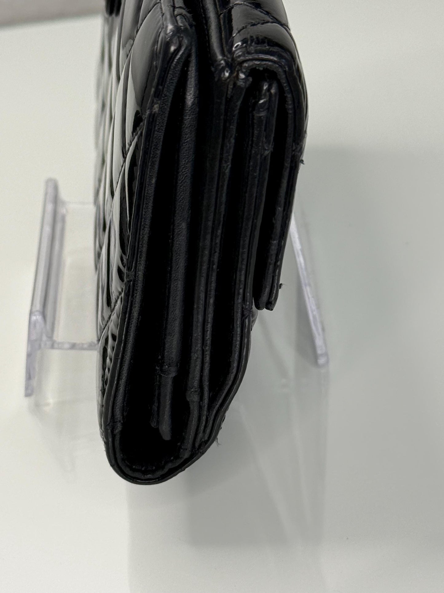 Chanel Black Patent Leather Quilted Flap Wallet