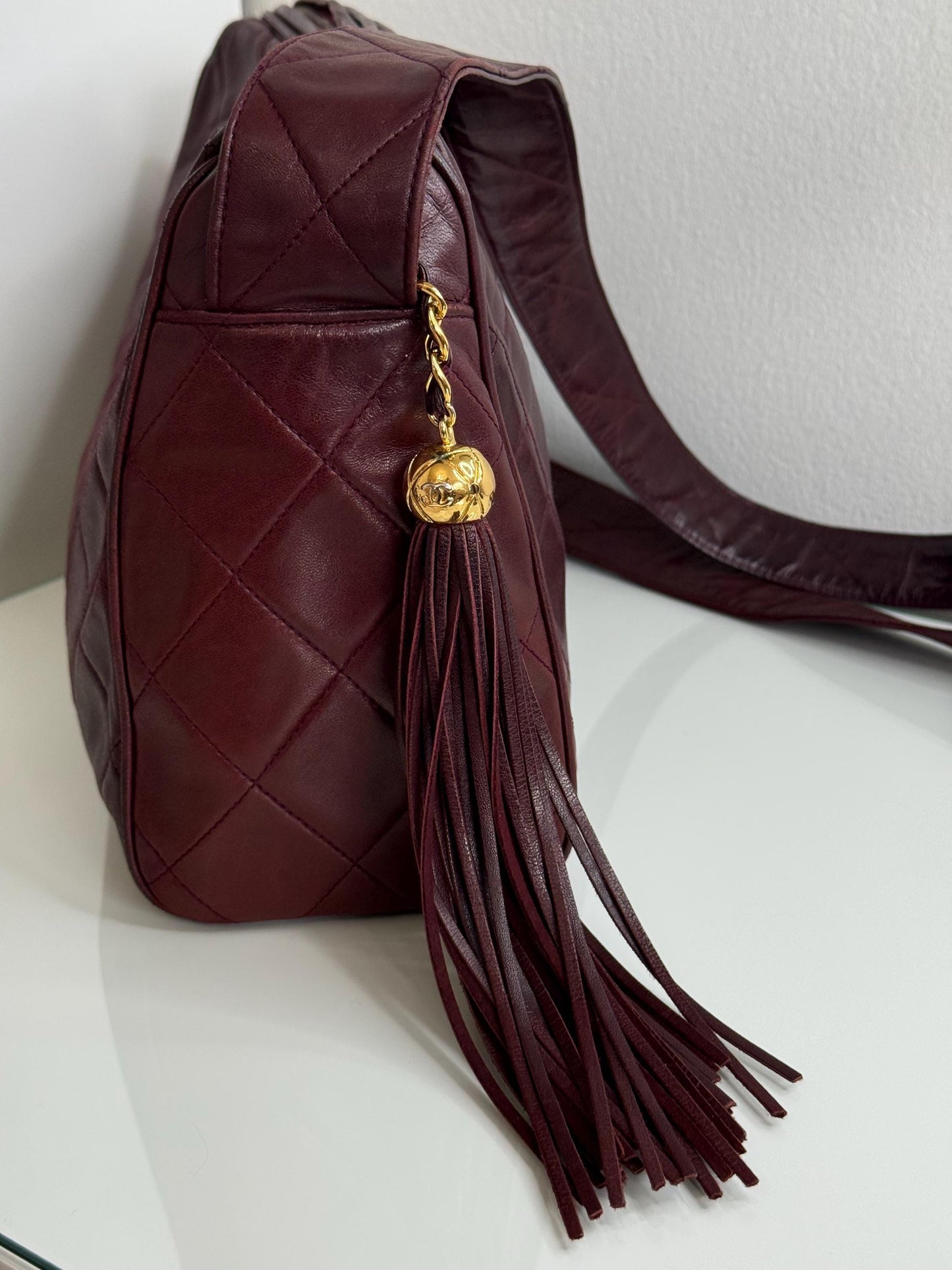 Chanel Vintage Burgundy Wine Quilted Lambskin Camera Bag  1986-1988