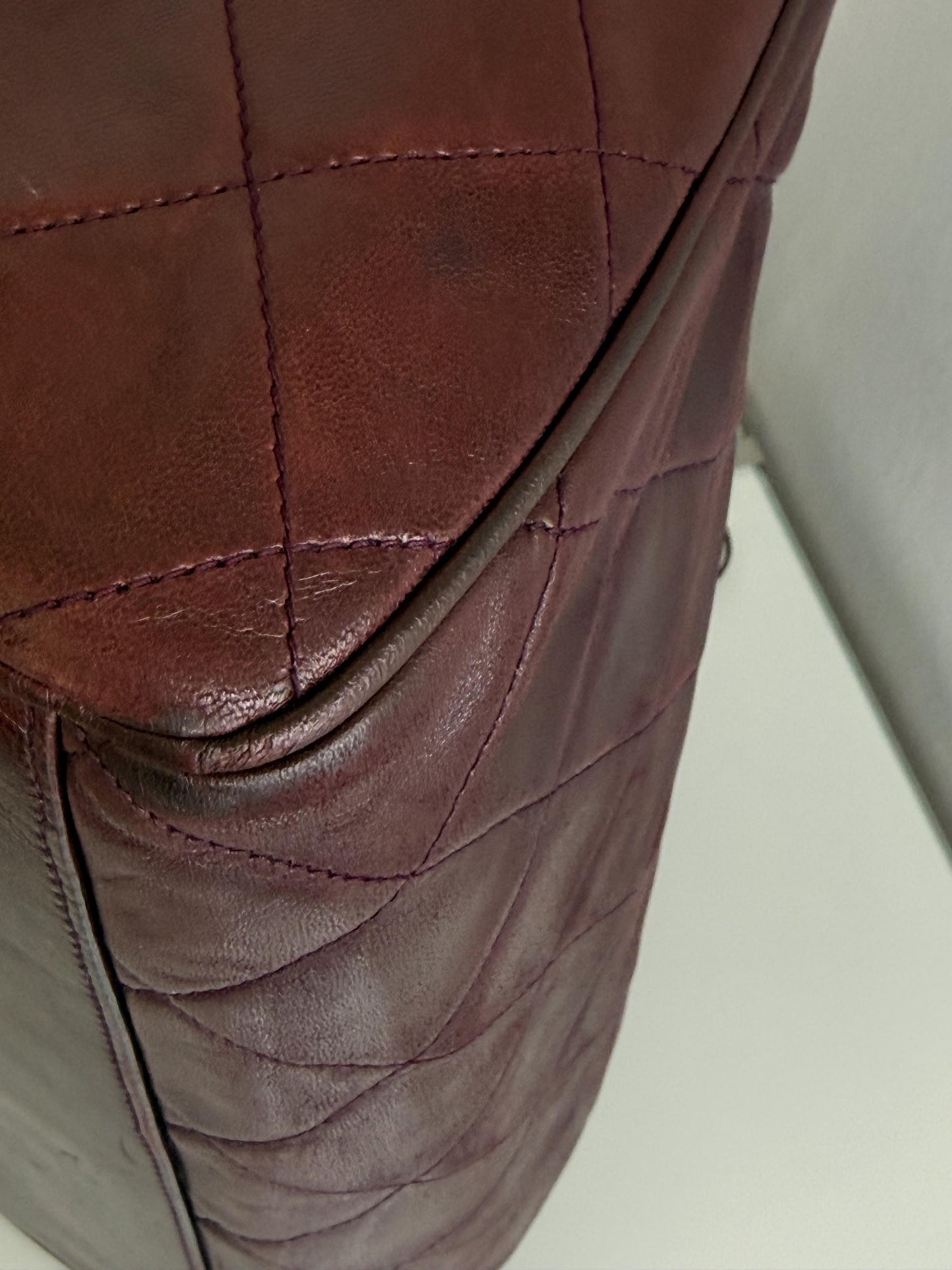 Chanel Vintage Burgundy Wine Quilted Lambskin Camera Bag  1986-1988