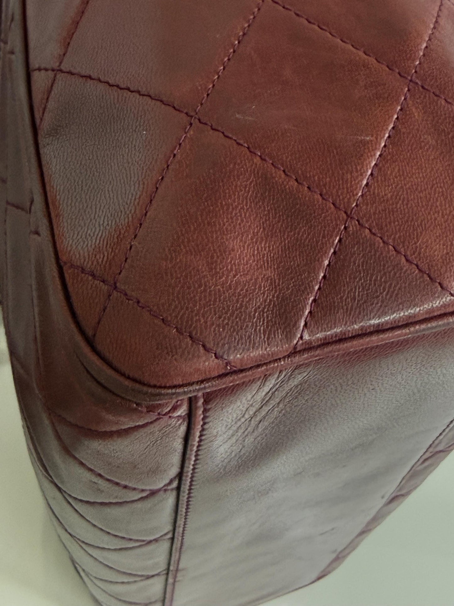 Chanel Vintage Burgundy Wine Quilted Lambskin Camera Bag  1986-1988