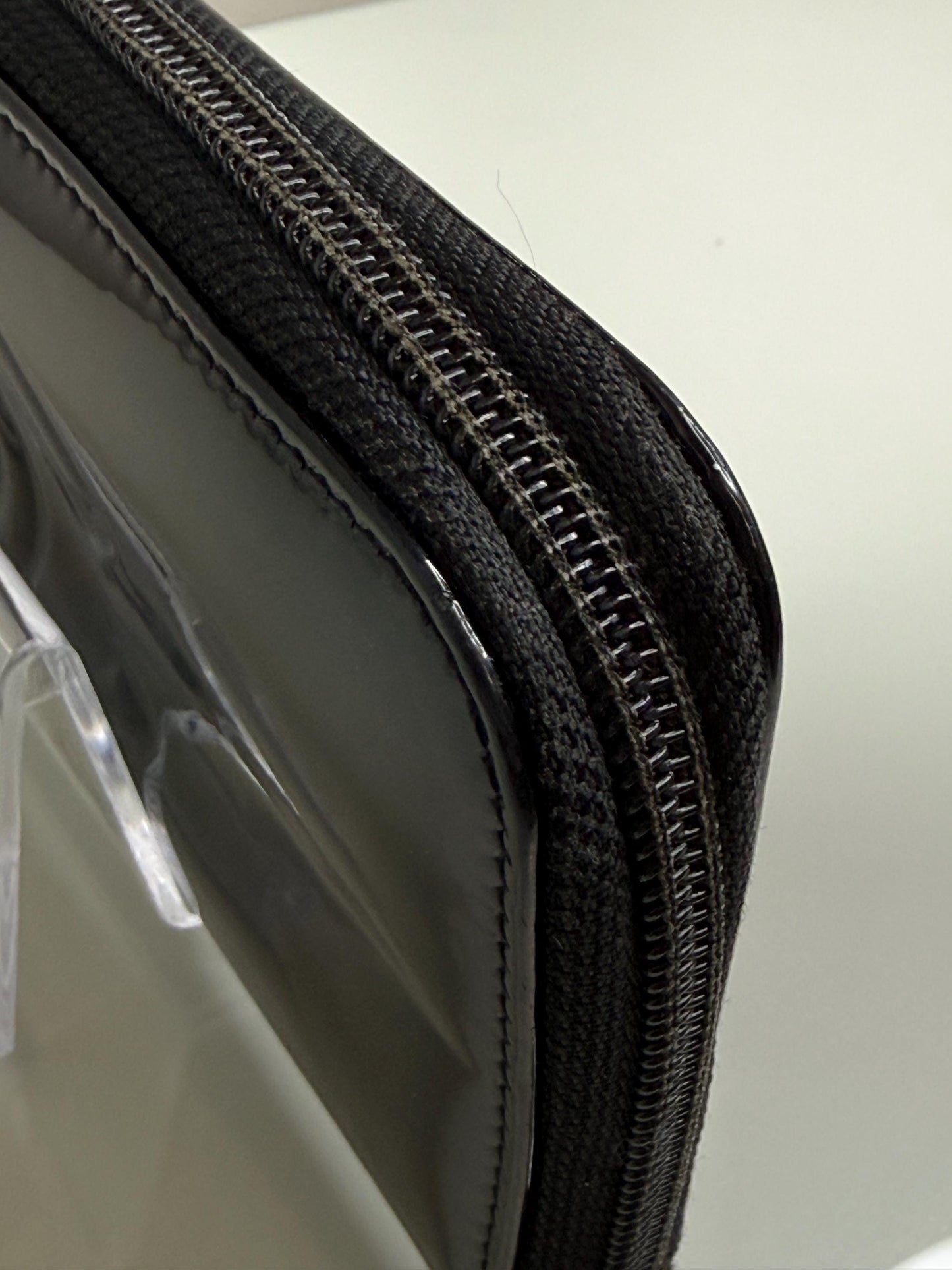 Chanel Black Patent Zipper Long Wallet with flowers