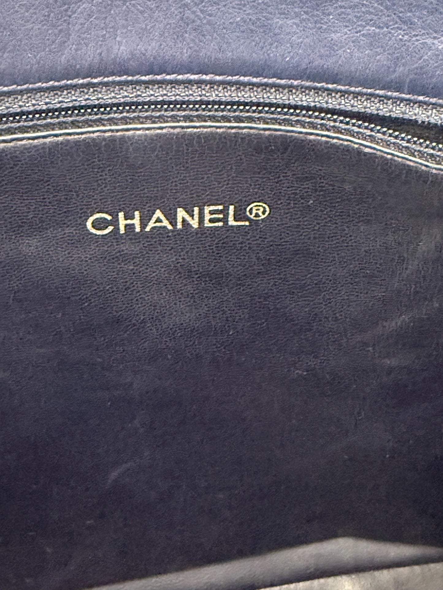 Chanel Vintage Navy Blue Lambskin Quilted Gold Chain Tote Bag