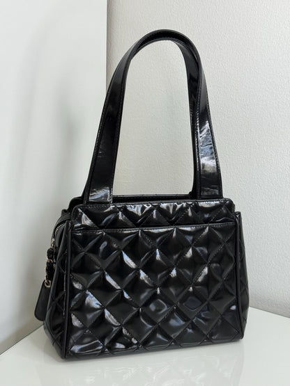 Chanel Black Patent Diamond Quilt Mini Tote Bag