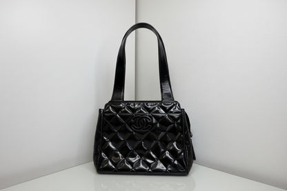 Chanel Black Patent Diamond Quilt Mini Tote Bag